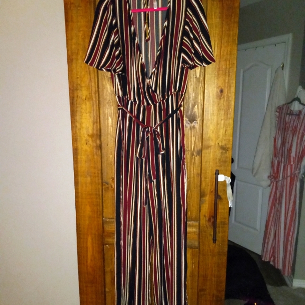 Black and Red Stripped Jumpsuit